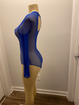 Blue Mesh Mock Neck Bodysuit