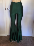 Green Satin Bell Bottom Pants