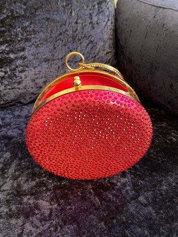 Dark Pink Rhinestone and Round Clutch Bag