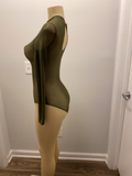 Olive Green Mesh Mock Neck Bodysuit