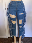 Sides Fringe Cut Out Jeans