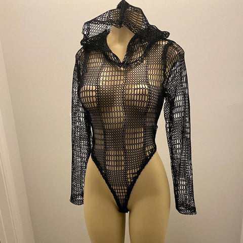 Fishnet Hooded Bodysuit