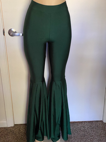 Green Satin Bell Bottom Pants