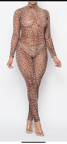 Mesh Leopard Jumpsuit