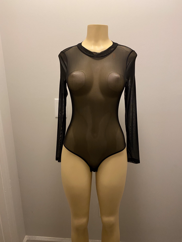 Black Mesh Mock Neck Bodysuit